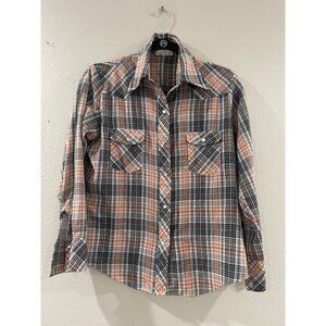 KMART WOMENS WESTERN VINTAGE BLOUSE LONG SLEEVE COLLAR PLAID